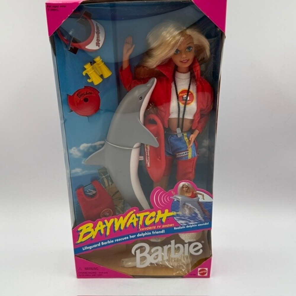 Vintage 1994 Baywatch Lifeguard Barbie Doll with Dolphin Mattel 13199 NIB